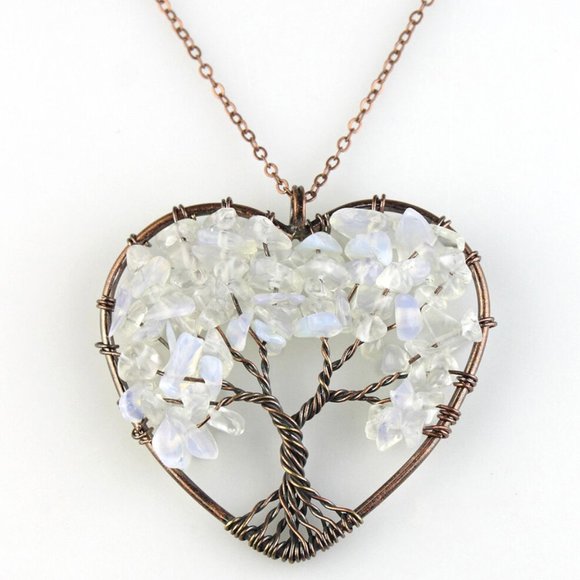 'Living Tree' Natural Gemstone Heart Pendant Necklace - Picture 9 of 14